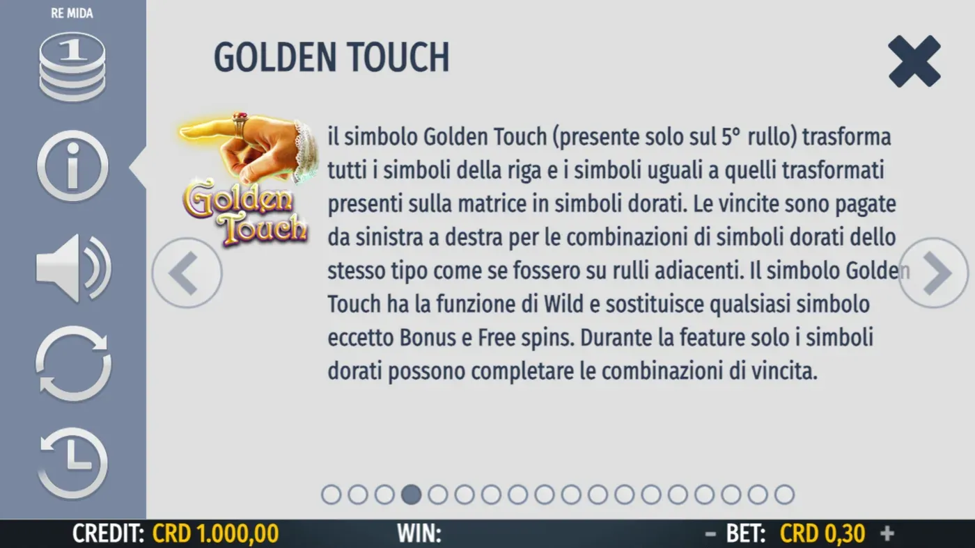 La scheda della funzione Golden Touch nel pannello informazioni di Re Mida
